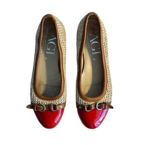 AGL Attilio Giusti Leombruni Ballet Flats Size 37.5 / 7.5 Red Tan Woven Cap Toe